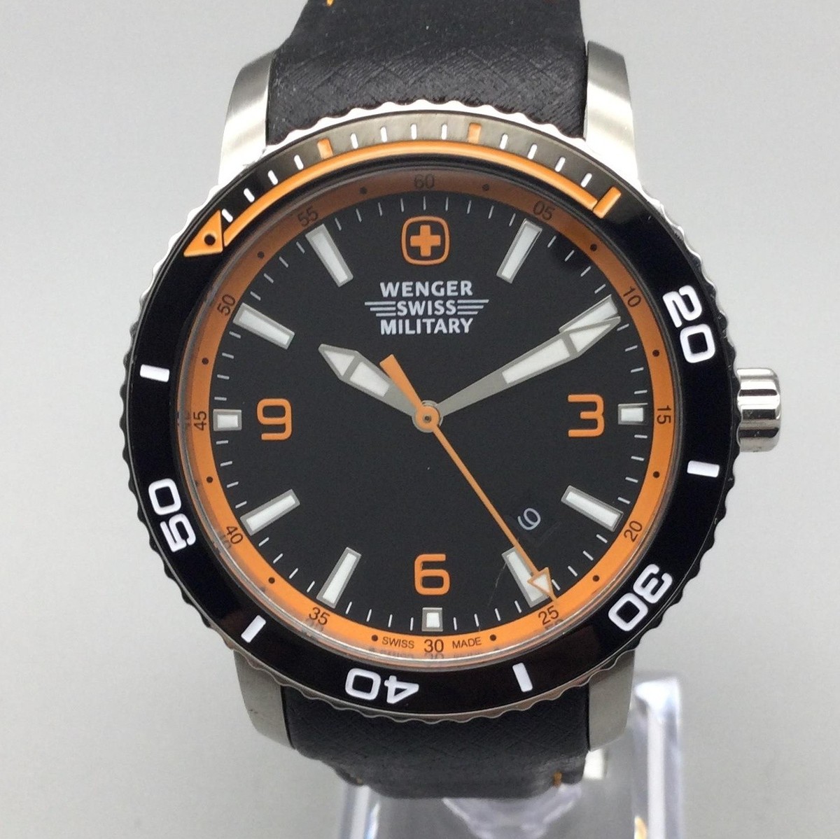 Wenger Swiss Military Roadster Men Watch 43mm Black Orange NOT