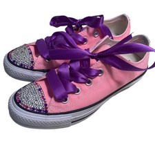 Converse All Star low-top Pink Purple Customized Rhinestone Bling sneakers Sz 6