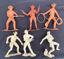 6 Rare Vintage 1964 Marx Cowboys plastic figures playset 6" Western toys