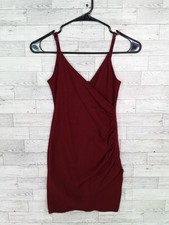 Women's Forever 21 Dress Ruched Mini Bodycon Dress Burgundy Red Y2K Size S Small