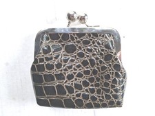 Vintage Black Alligator Design Kiss Lock Change Coin Purse
