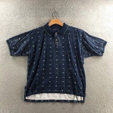 Givenchy Activewear Polo Shirt Mens L Navy Blue Golf Clubs Pattern Short Sleeve