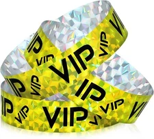 Teling 500 Pack VIP Plastic Wristbands Bracelets Party for Holographic Gold 