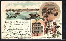 Litografia Neuwied, ristorante sala colazione renana 1898 