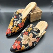 Tilocow Women Point Toe Flat Mules Slip On Floral Dress Summer Career Shoe Sz 6