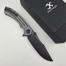 Kansept Pretatout Folding Knife Blackwashed 154CM Flipper Black Micarta T1032A2