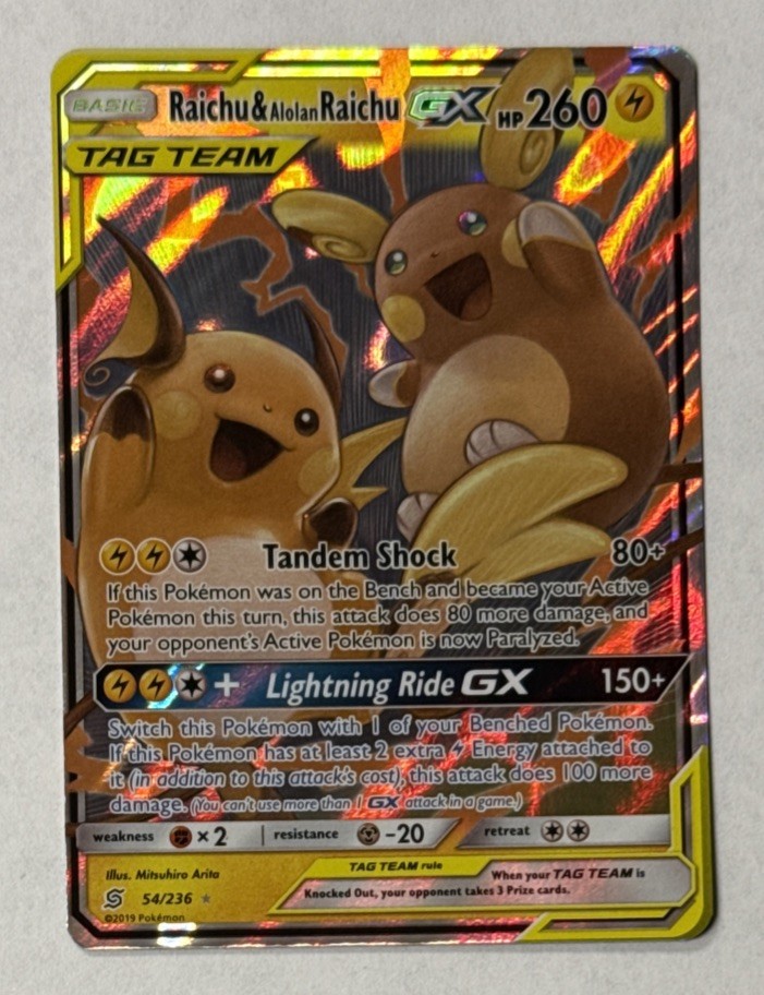Pokémon Raichu & Alolan Raichu GX TAG TEAM Holo SM Unified Minds 54/236