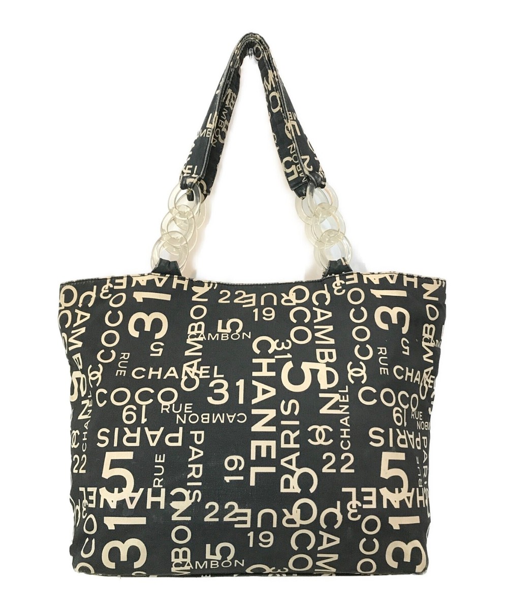 Authentic Chanel By Sea Line Logo Handbag Tote Bag Black White