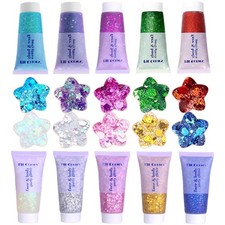 Chunky Face Body Glitter Gel - 10 Colors for Makeup, Festivals, Concerts Mor