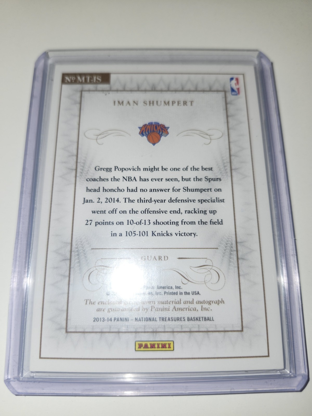 2013-14 Panini National Treasures - Iman Shumpert Auto (AU) 3 Color Mem /25  view 6