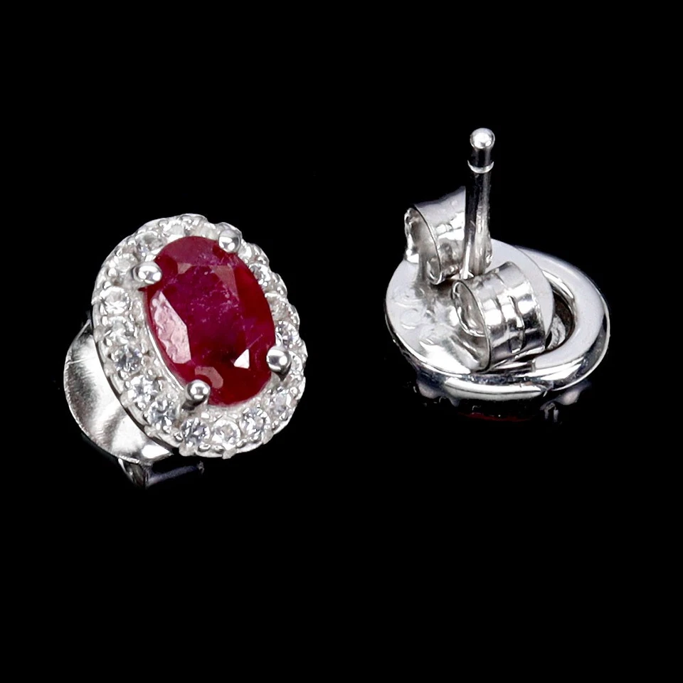 925 Sterling Silver Earrings Oval Ruby 6x4mm Topaz Natural Gemstone Jewelry - Image 3 of 4