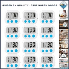12 Pack White Digital Kitchen Timers - Loud Alarms for Perfect Cooking Timing
