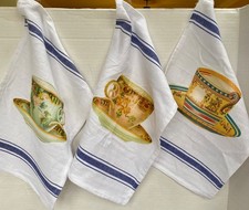set of 3 Mini VintageTeacup Tea towels, cotton travel towels, mini hand towel