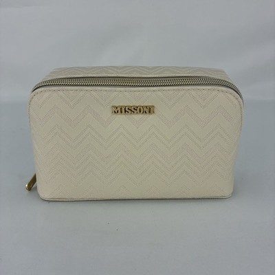 MISSONI Delta One First Class Amenity Kit Beige Cream Chevron Makeup Bag NEW