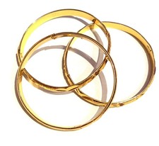 Gold Plated Tone Engraved Hinged Bangle Bracelets Set of 3, Metal Stackable 8  