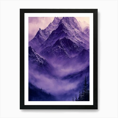 Purple Mountains, Monochrom, Charc gerahmtes Wandbild Poster Leinwanddruck Bild