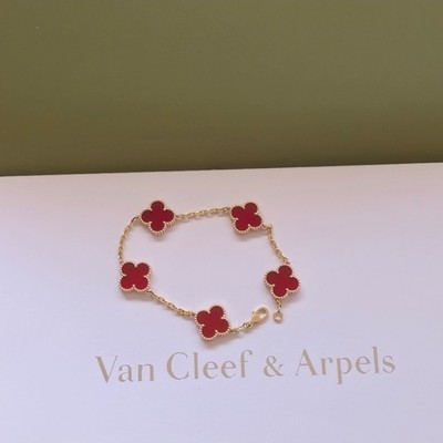 Van Cleef & Arpels Alhambra Bracelet 5 Motifs 18k ROSE Gold Carnelian NEW