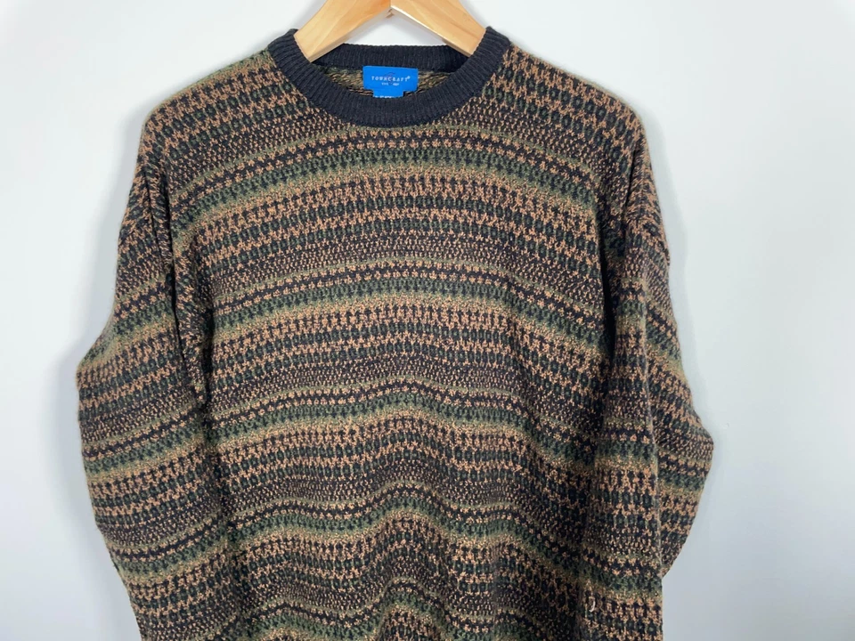 Towncraft Sweater Adult XL Geometric Stripe Crewneck Dad Style 90s Preppy - Image 4 of 4
