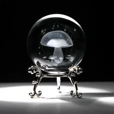 HDCRYSTALGIFTS 3D Mushroom Crystal Decorative Ball 60Mm Laser Engraved Glass Sph