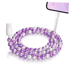 for iPhone Charger Cord 3.3FT USB to iPhone Cable 66W Cute Purple Beaded