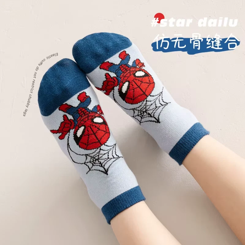 5 Pairs Spiderman Cotton Children'S Socks Iron Man Hulk Thor Anime Kids Boys Sho - image 3 of 4
