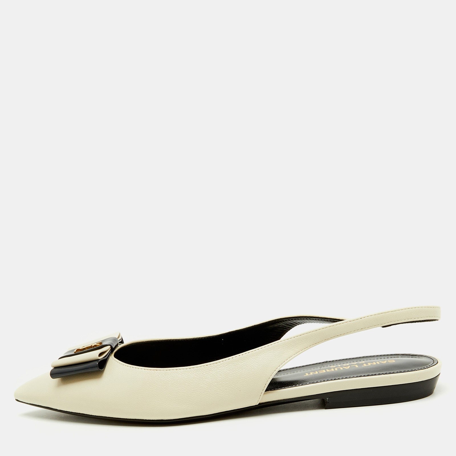 Ballerine Saint Laurent bianche blu navy in pelle Anais Slingback taglia 37