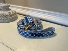 Mark And Graham Classic Patterned LARGE Dog Leash Set Blue Gingham Mono “Benson”