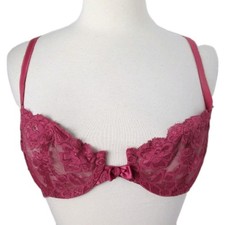 Oscar De La Renta Vintage Bra 34B Underwire Magenta Allover Lace