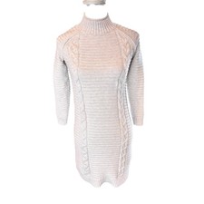 Banana Republic Minimalist Cream Cable Knit Mock Neck Sweater Dress XS  Mini