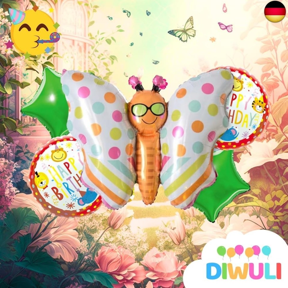 DIWULI Schmetterling Ballon-Set – 5-teilige Deko Für Kindergeburtstag & Party