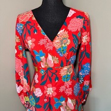J. Crew red floral mini dress with long sleeves gathered at wrist size 0