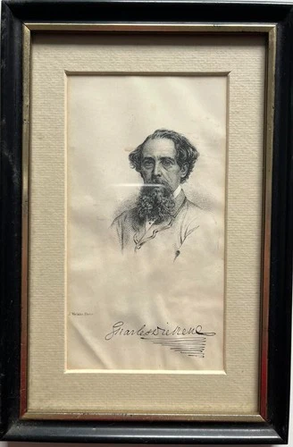 CHARLES DICKENS PORTRAIT ENGRAVING FACSIMILE SIGNATURE 1875