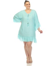 White Mark Womens Embroidered Sheath Dress, Green, Plus Size, One Size
