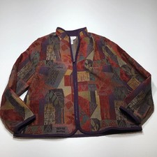 Coldwater Creek Jacket Womens Size PL Rust Purple Geometric Woven Zip Front Stan