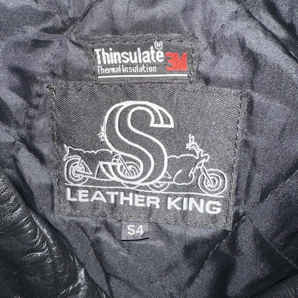 Chaqueta de cuero King Thinsulate forrada de cuero negro para motocicleta para hombre 54 con cinturón Foto 3 de 4