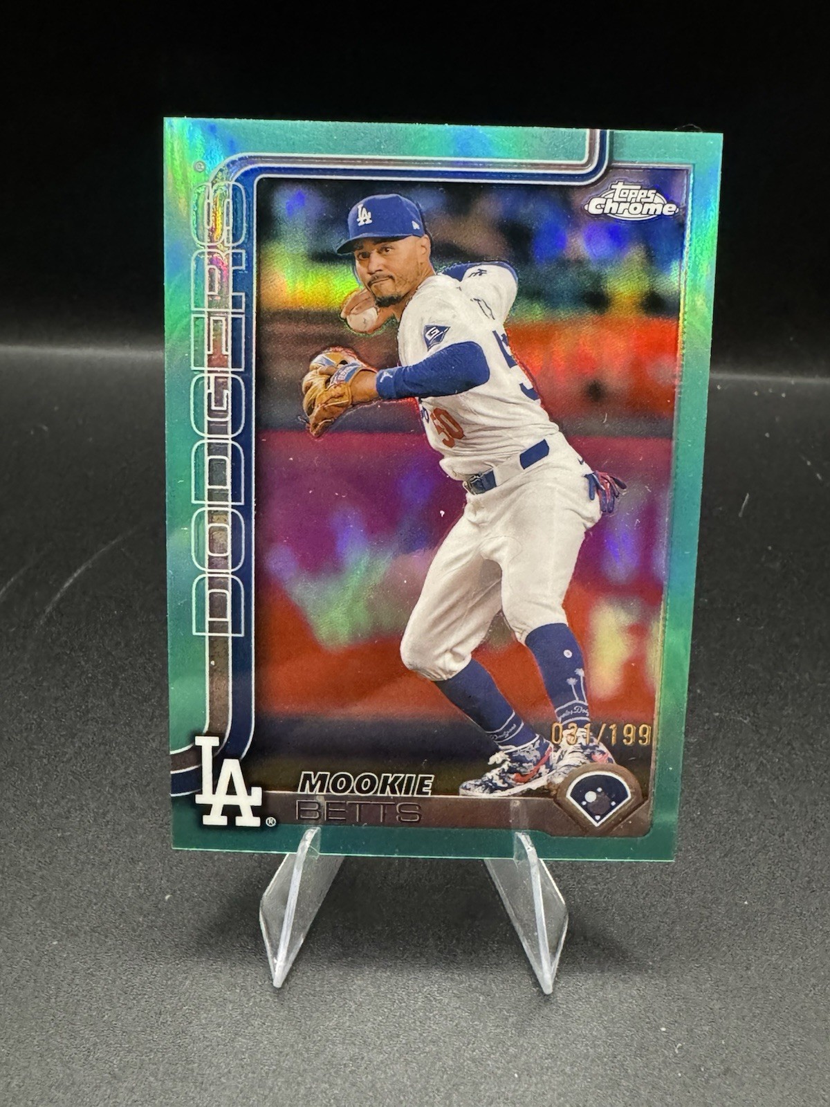 2025 Topps Chrome Mookie Betts #50 Aqua Refractor /199 Dodgers SP