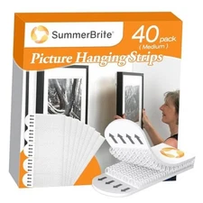 Picture Hanging Strips 40 Strips, Damage Free Removal, Medium 20 Pairs White