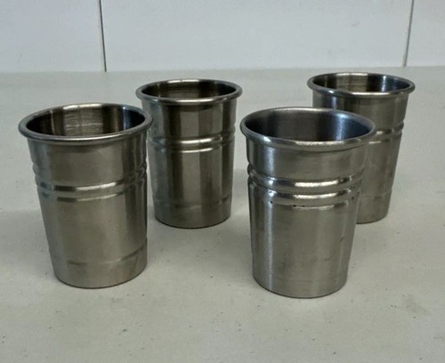 4 Tin Cup American Whiskey Stainless Steel Metal Shot Glass Cut Rocky Mtn Water