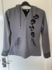 Felpa con cappuccio bambina grigio/nero stampa teschio, senza marchio, taglia 3.