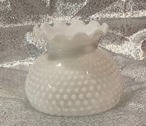 Vintage White Milk Glass Ruffled Top Hobnail Hurricane Lamp Shade 6" Fitter