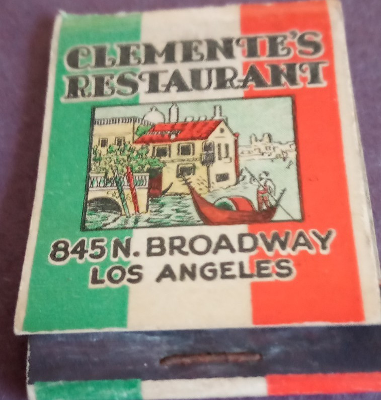 Los Angeles, Ca. Clemente's Restaurant Matchbook 1950
