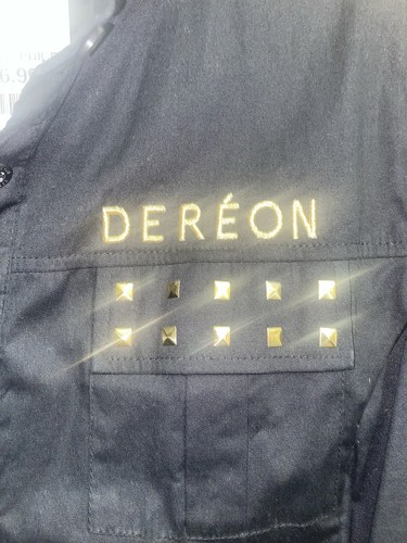 Dereon Cap Sleeve Shirt Dress Black and Gold Studs 1x NWT - Picture 2 of 5
