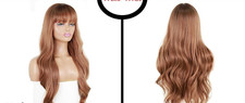 Womens long heat resistant natural brunette wig with bangs cosplay costume