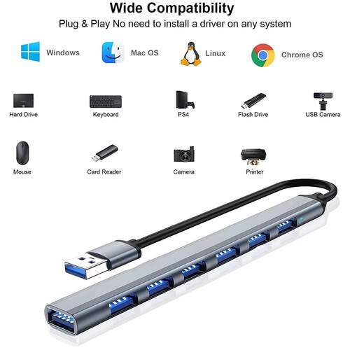 USB HUB 7 Port 3.0 USB 3.0 Verteiler Adapter Super Speed 7 Port für Laptop PC - Bild 7 von 10