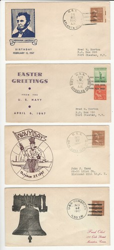 USA Ship Navy Covers, 1947, USS Atlanta, Comstock, Okaloosa, Los Angeles, DKZ