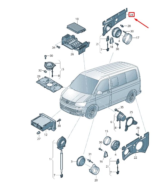 VW TRANSPORTER T6 Lautsprecherhalterung hinten rechts 7E0035242B 