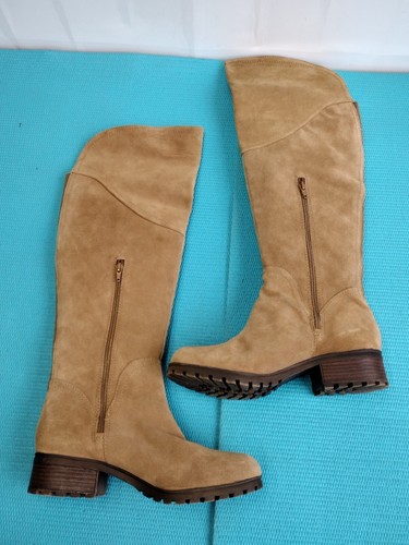 Lucky Brand Harleen Womens Tan Suede Leather Knee High Boots Side Zip 10M - Picture 2 of 14