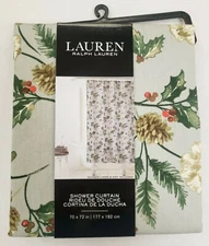 Ralph Lauren Holly Pine Cone 70"x72" Shower Curtain Christmas Cotton NWT