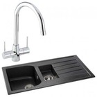Abode Oriel 1.5 Bowl Granite Inset Kitchen Sink with Nexa Sink Tap  - Black