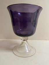 Lovely Vintage Oversized Bell Shaped Amethyst Glass Goblet ,Clear Stem Handmade
